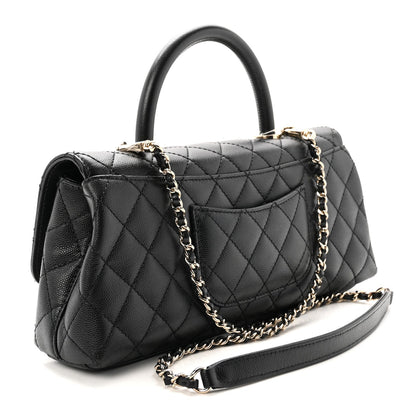 Maxi Quilted Caviar Flap Shoulder Bag - Black