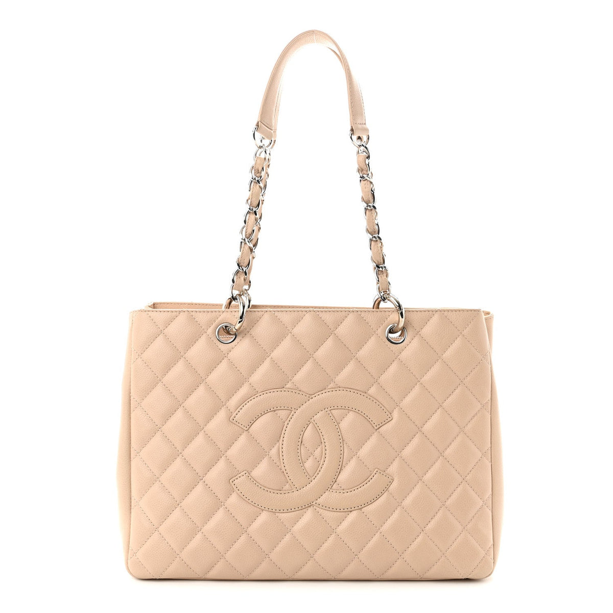 Quilted Caviar Tote Bag - Beige
