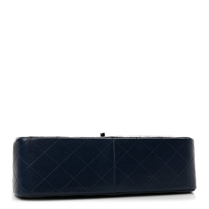 Quilted Caviar Flap Shoulder Bag - Blue