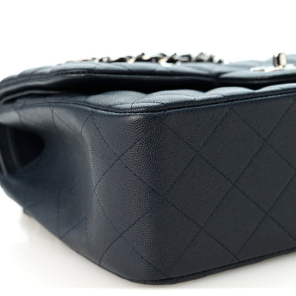 Quilted Caviar Flap Shoulder Bag - Blue