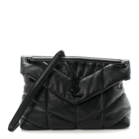 Medium Quilted Lambskin Satchel Bag - Black