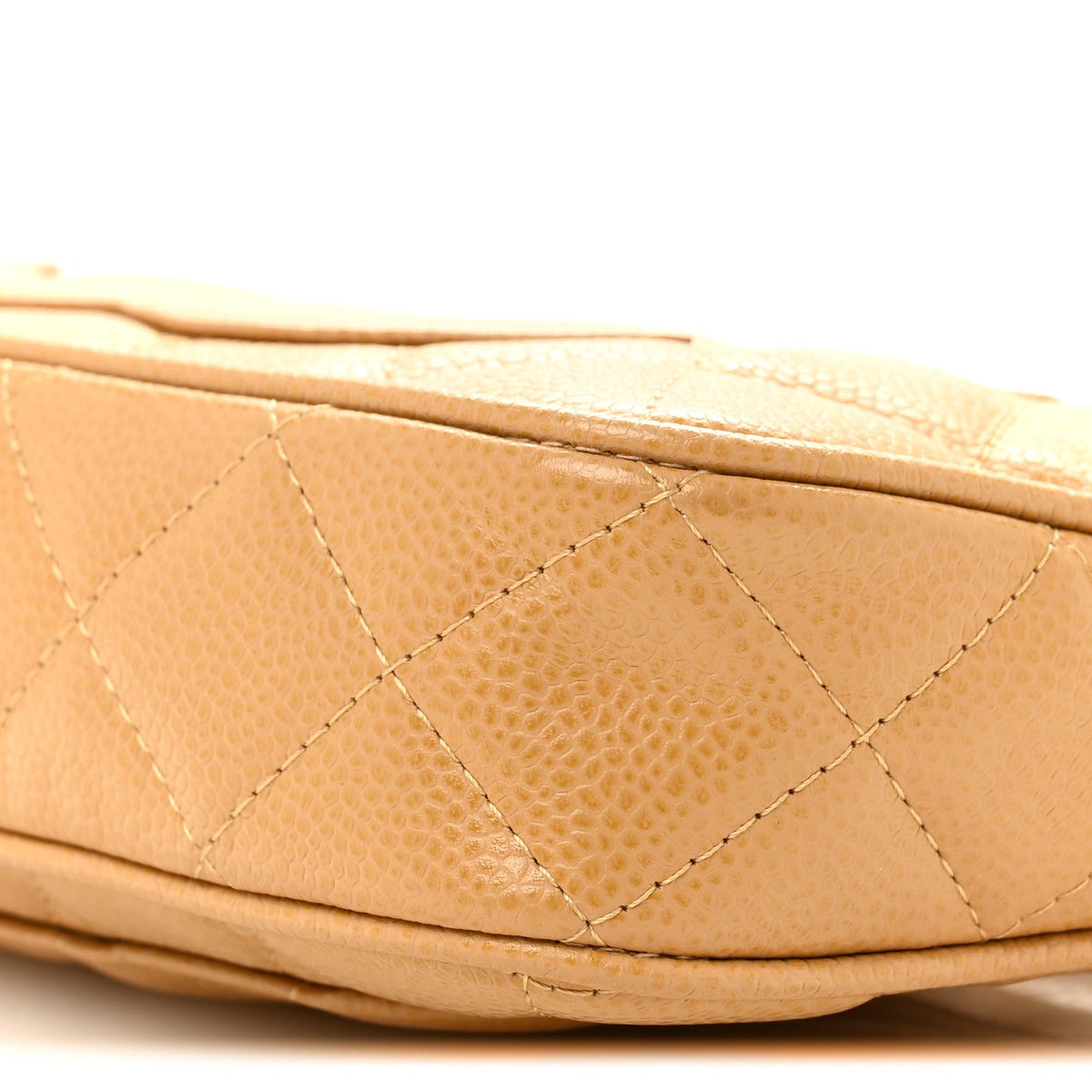 Quilted Caviar Shoulder Bag - Beige