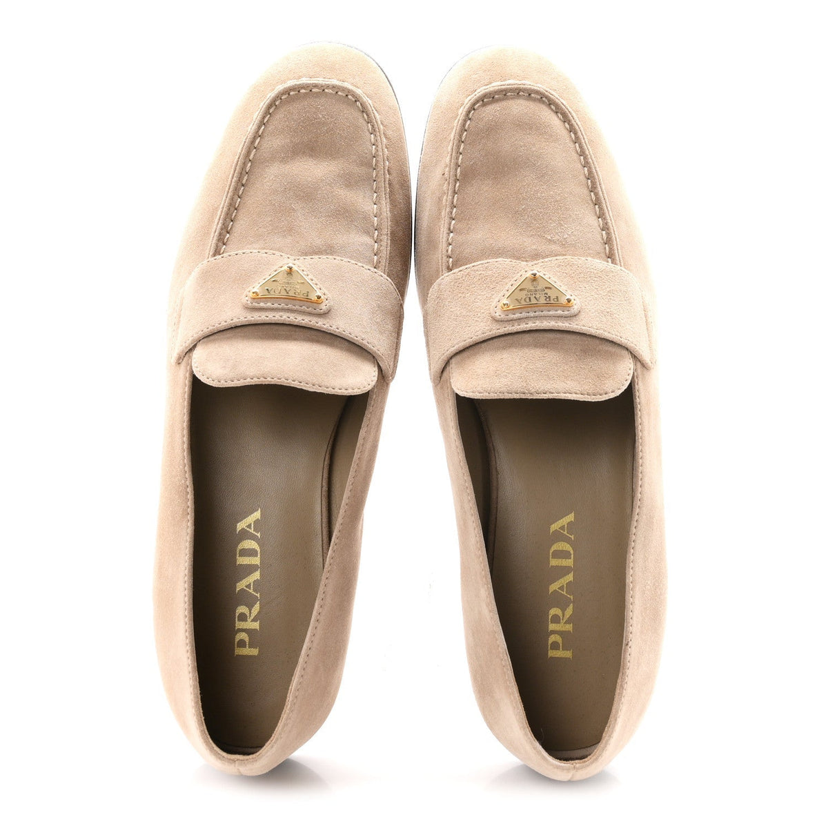 Prada Suede Calfskin Women's Metal Triangle Logo 10mm Loafers 38.5 Corda