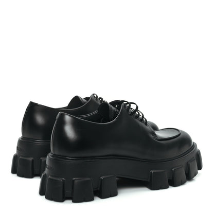 Prada Spazzolato Rois Monolith 55mm Men's Derby Loafers 8 Black