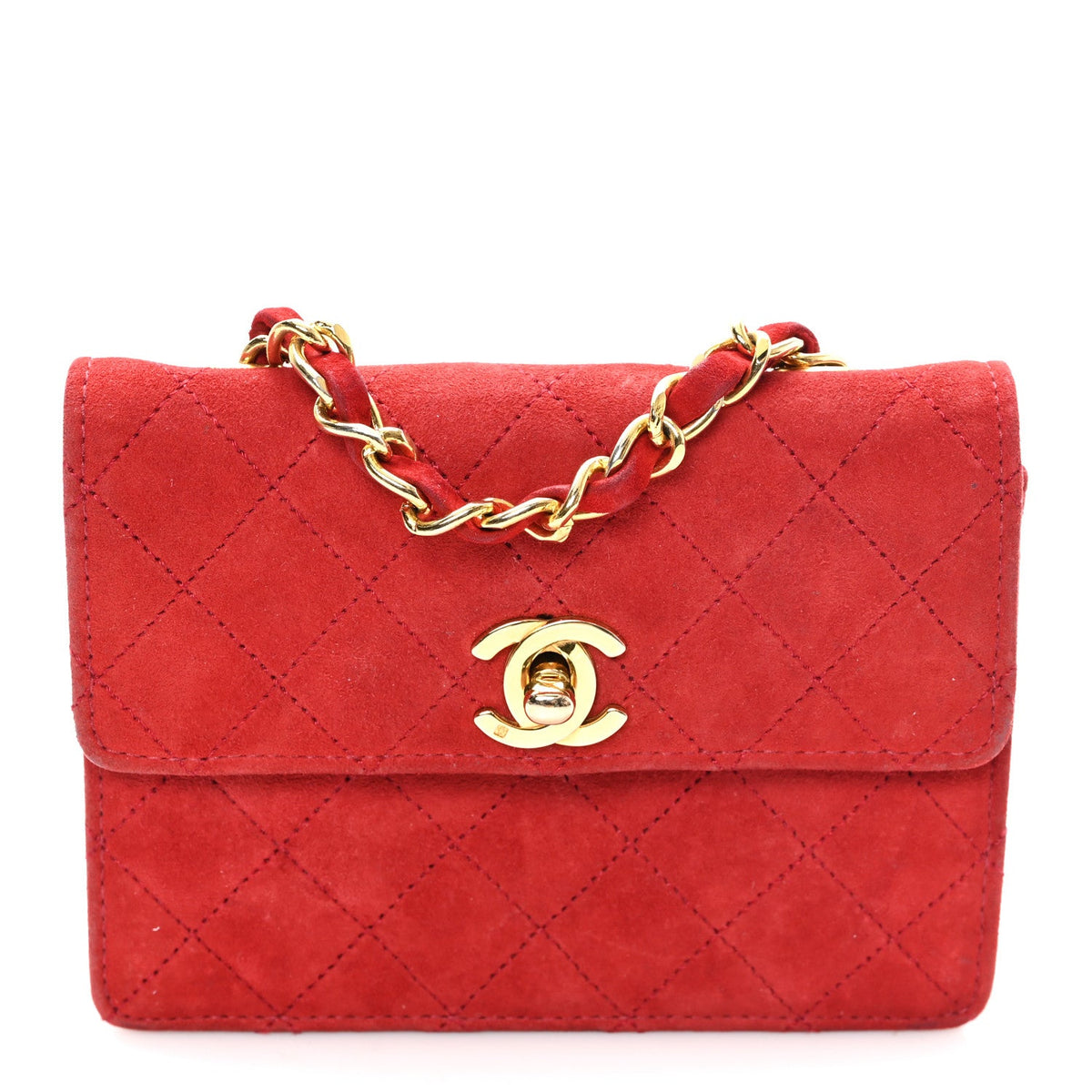 Mini Quilted Suede Flap Shoulder Bag - Red
