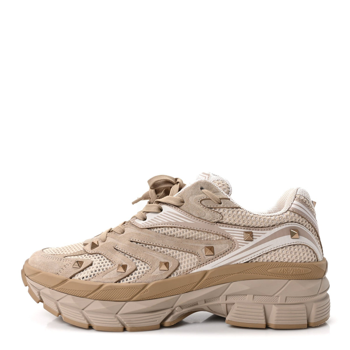 Garavanimesh Calfskin Rockstud Platform Sneakers Poudre
