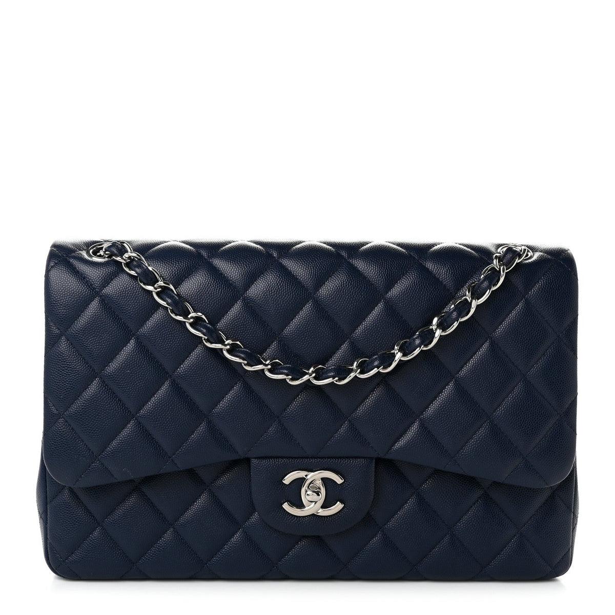 Quilted Caviar Flap Shoulder Bag - Blue