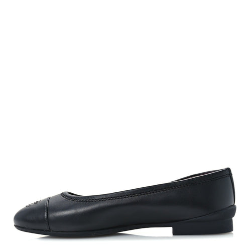 Lambskin Cap Toe CC Uniform Ballerina Flats Black