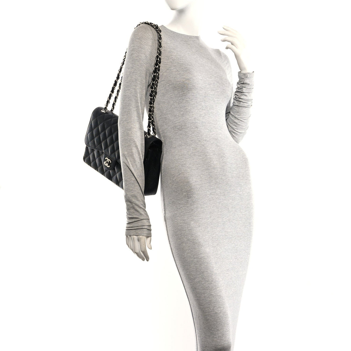 Quilted Caviar Flap Shoulder Bag - Black