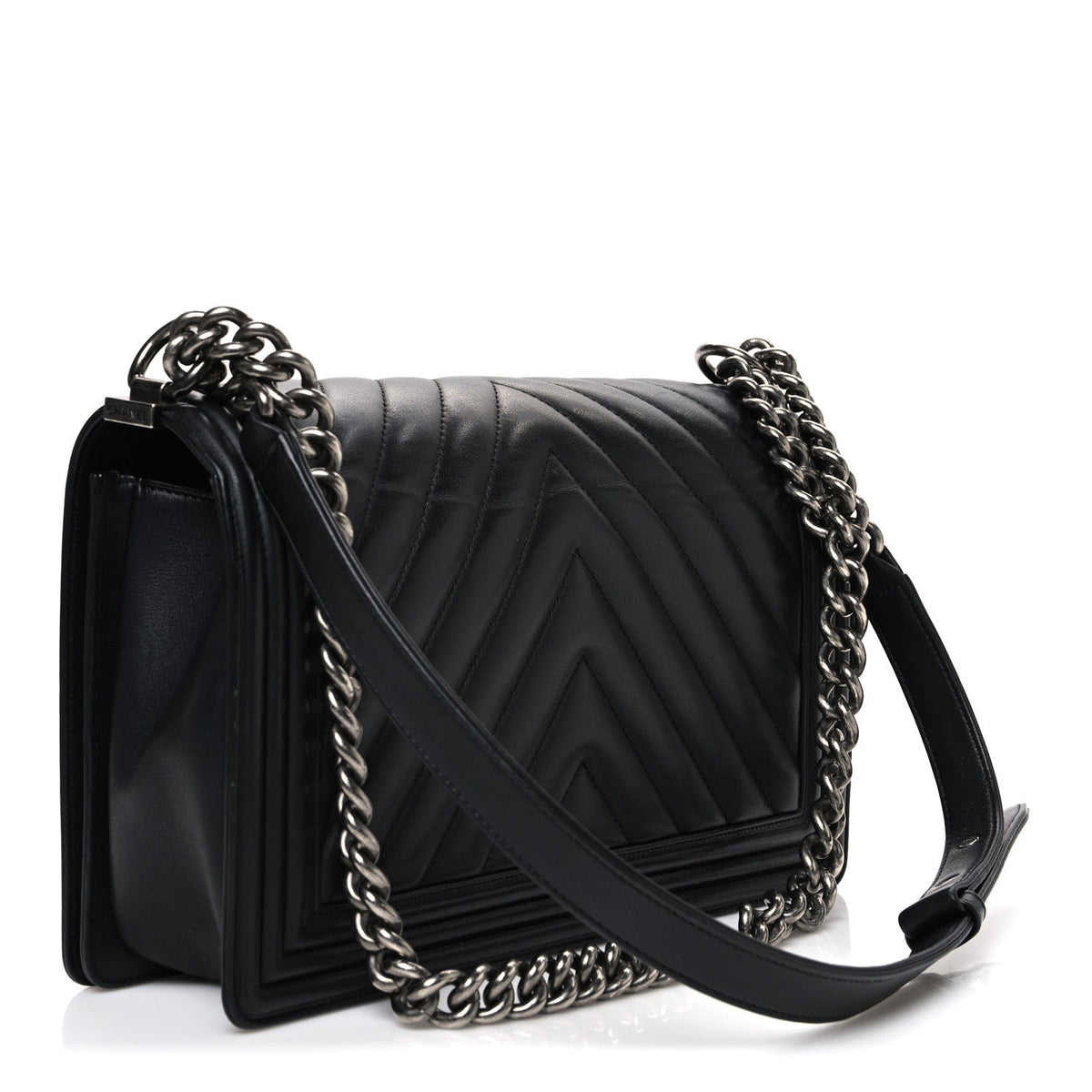 Medium Quilted Lambskin Flap Shoulder Bag - Black