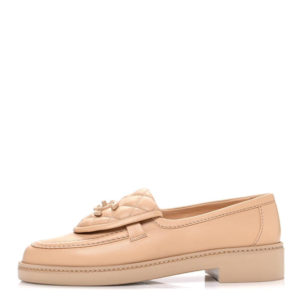 Lambskin Quilted CC Turnlock Moccasins Beige