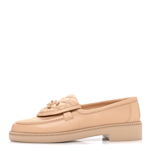 Lambskin Quilted CC Turnlock Moccasins Beige