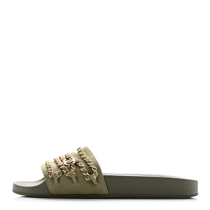 Chanel Canvas Chain Women's Flat Sandals Khaki