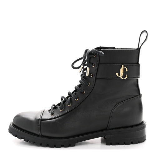 Jimmy Chooshiny Calfskin Cayo Combat Boots Black