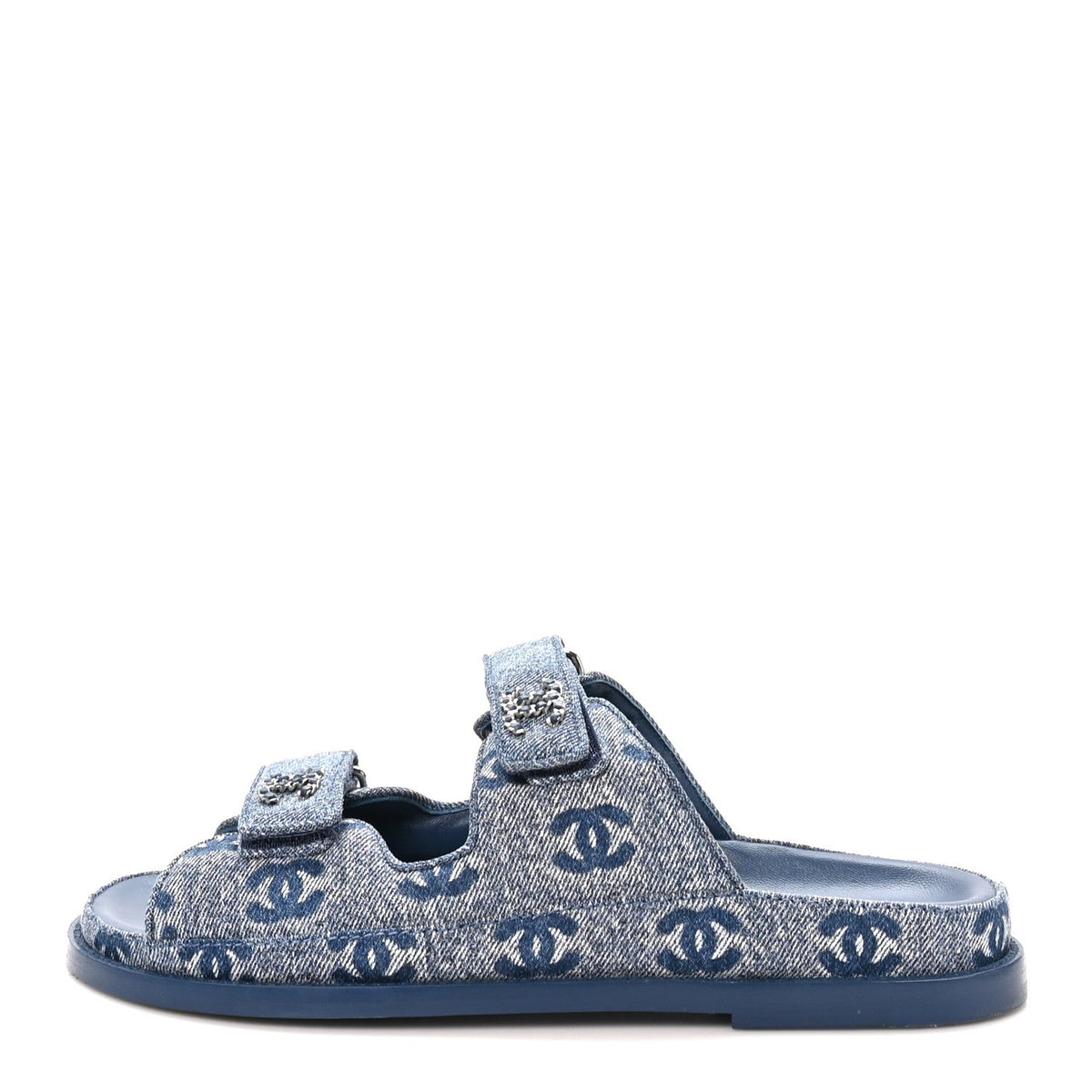 Denim CC Velcro Dad Chain CC Slide Sandals Blue