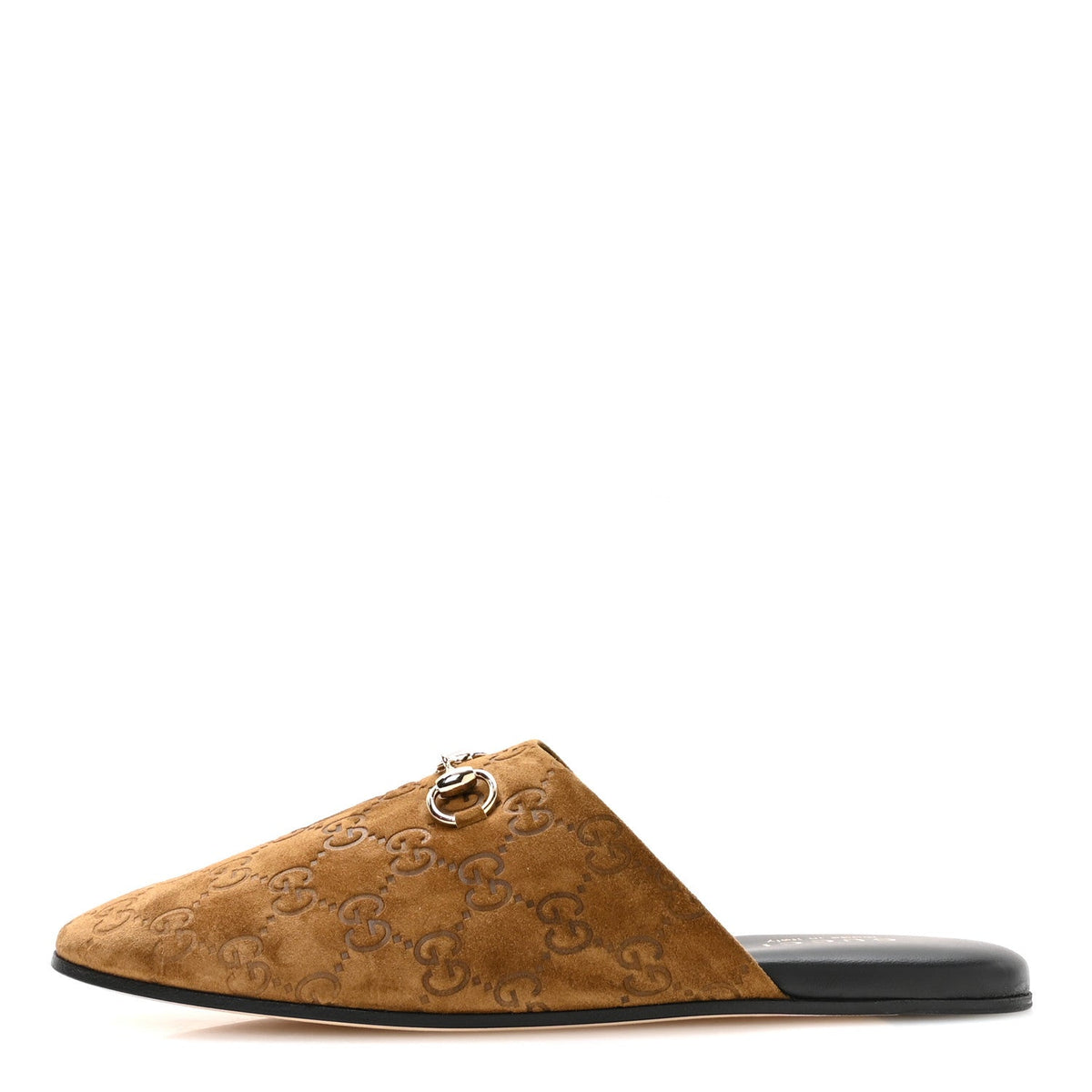 Suede GG Debossed Annette Horsebit Flat Mules Brown