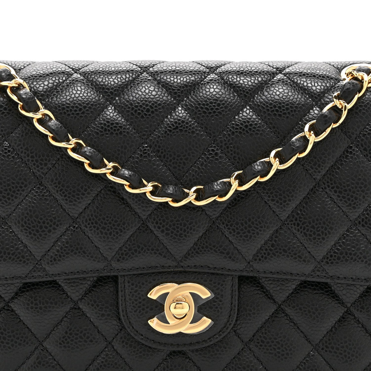Medium Quilted Caviar Flap Shoulder Bag - Black