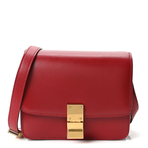 Small Calfskin Flap Shoulder Bag - Red