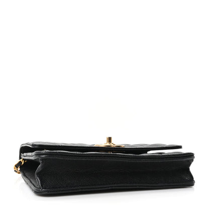 Quilted Caviar Wallet Bag - Black