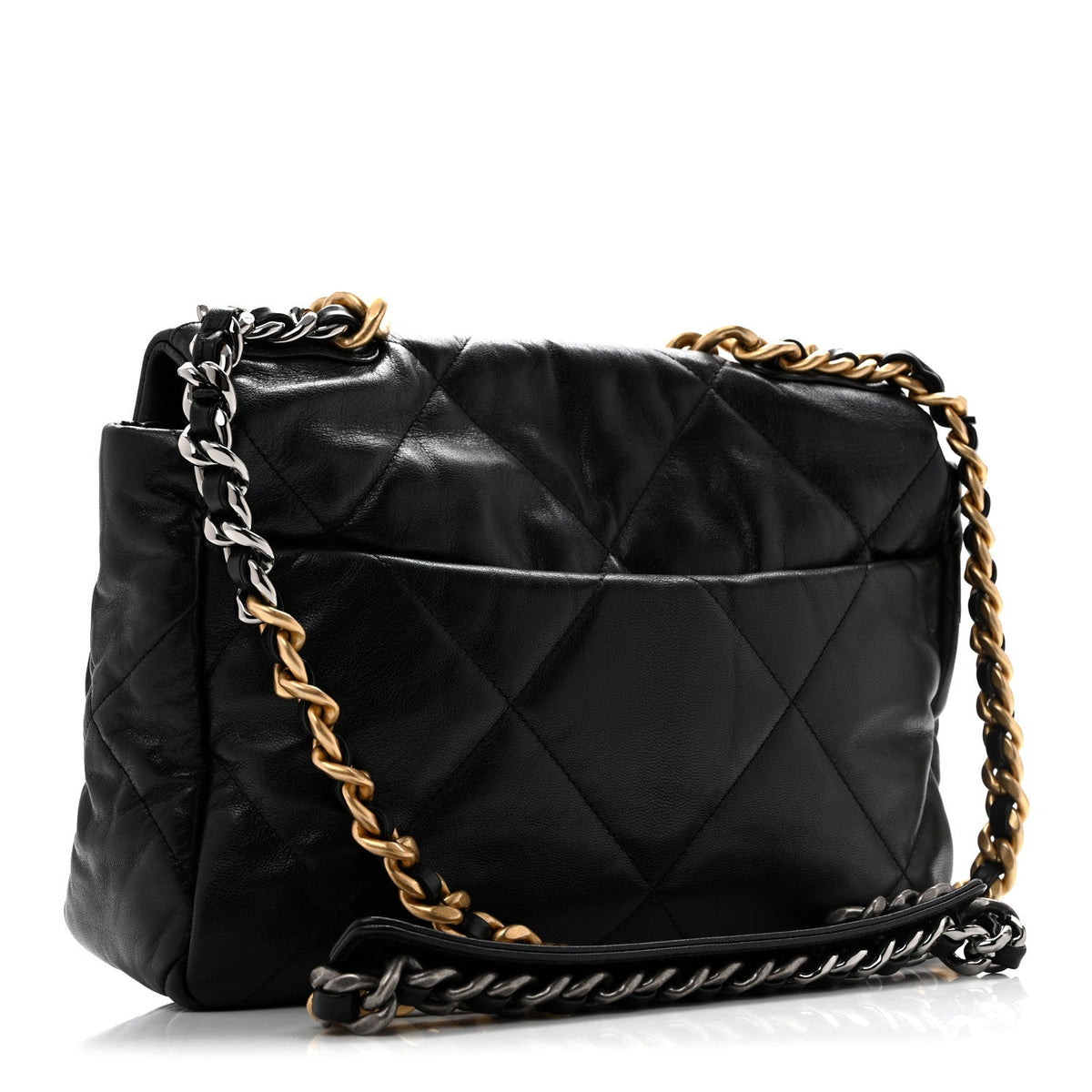 Large Quilted Goatskin Flap Shoulder Bag - Black