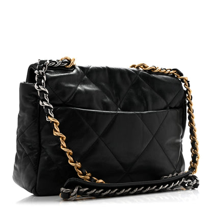 Large Quilted Goatskin Flap Shoulder Bag - Black