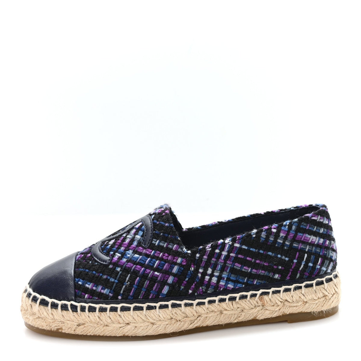 Tweed Grosgrain CC Espadrilles Purple Black Navy