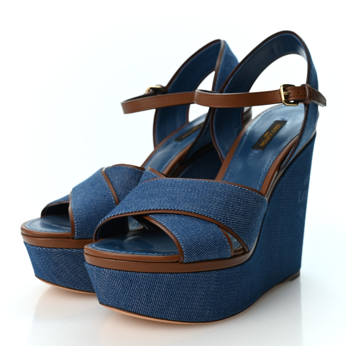 Louis Vuitton Denim Women's Articles de Voyage Wedges 38.5 Blue