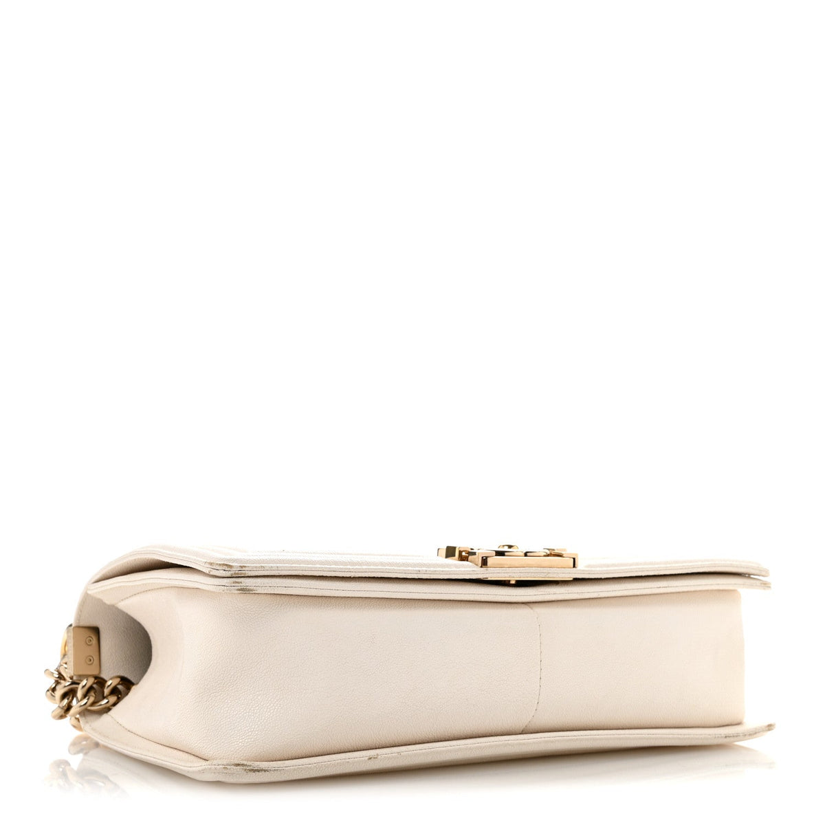 Medium Quilted Caviar Flap Shoulder Bag - White
