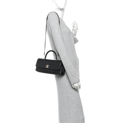Maxi Quilted Caviar Flap Shoulder Bag - Black