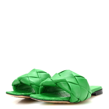Bottega Veneta Nappa Maxi Intrecciato Lido Flat Women's Sandals 36 Grass