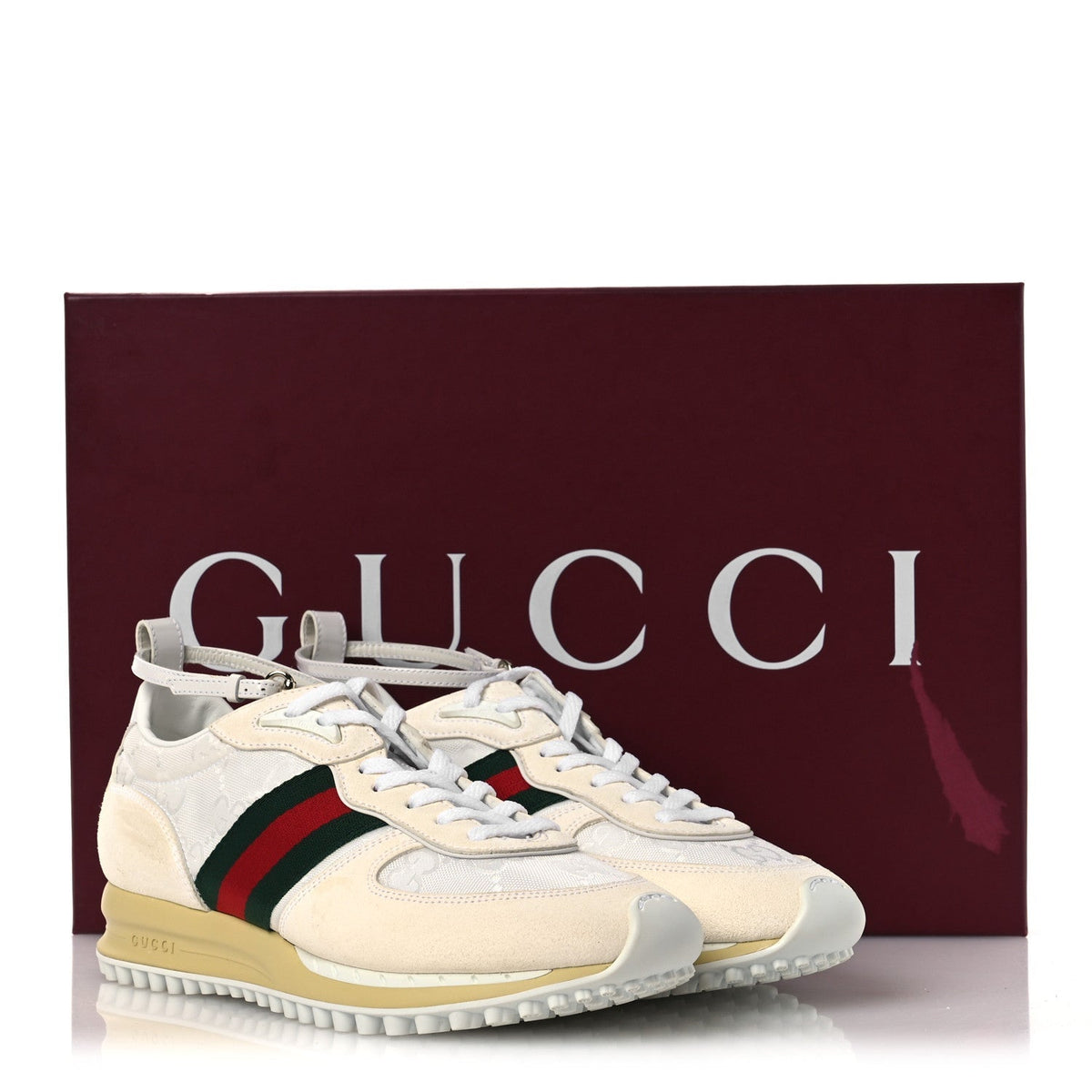 Gucci Suede Women's GG Monogram Web Re-Motion Sneakers 37 White