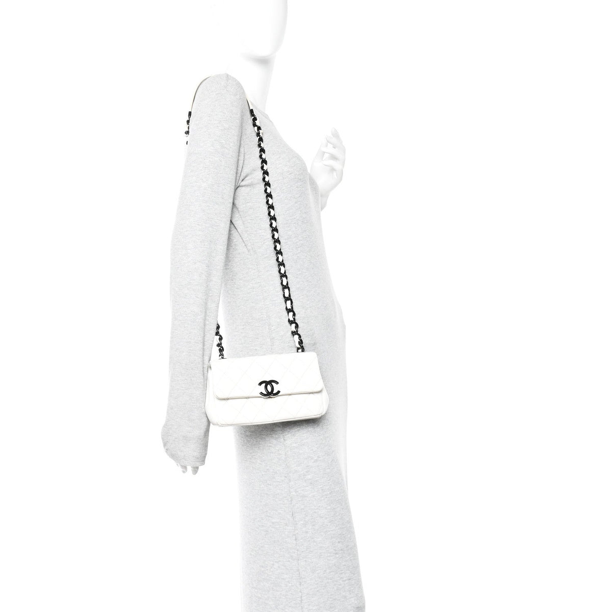 Small Quilted Caviar Flap Shoulder Bag - White
