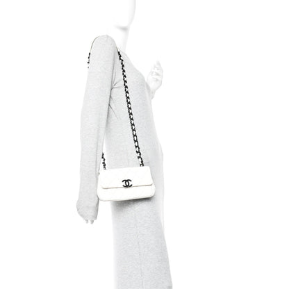 Small Quilted Caviar Flap Shoulder Bag - White