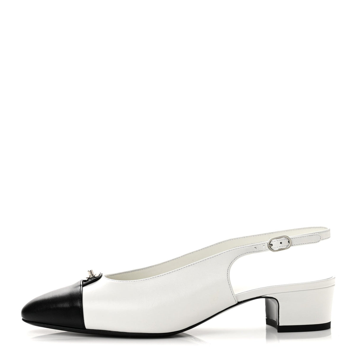 Goatskin Grosgrain Cap Toe CC Slingback Pumps Black White
