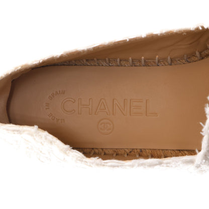 Chanel Tweed Grosgrain Women's CC Espadrilles 36 White Beige