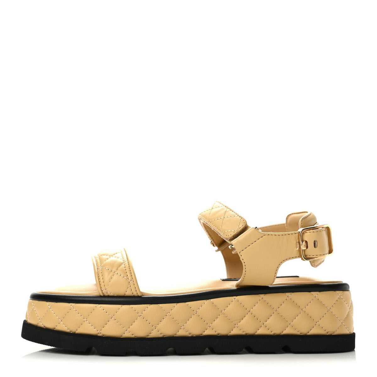 Lambskin Quilted Platform Sandals Beige Black