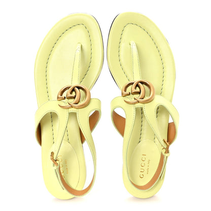 Gucci Calfskin Women's Double G Thong Flat Sandals 36.5 Pistachio Green