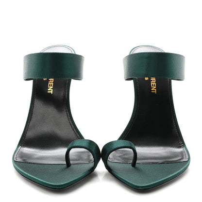 Saint Laurent Crepe Satin Women's Martha Mule 110 Sandals 35.5 Dorian Green