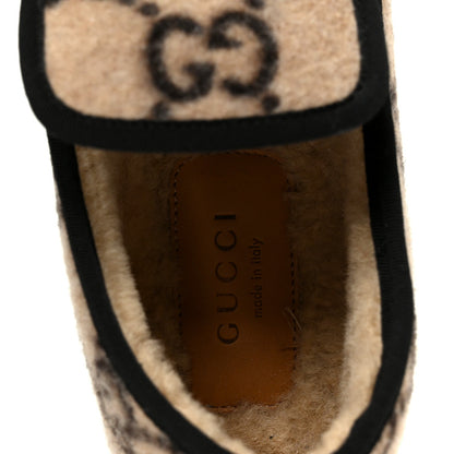 Gucci Wool Women's Fria Horsebit Loafers 35.5 Beige Ebony