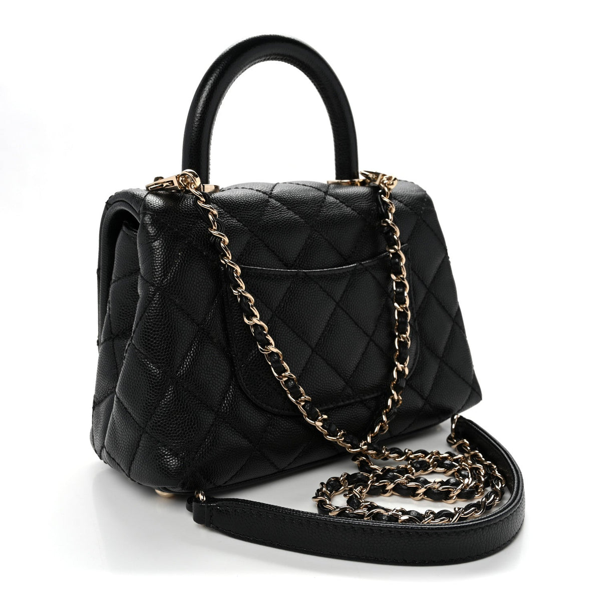 Mini Quilted Caviar Flap Shoulder Bag - Black