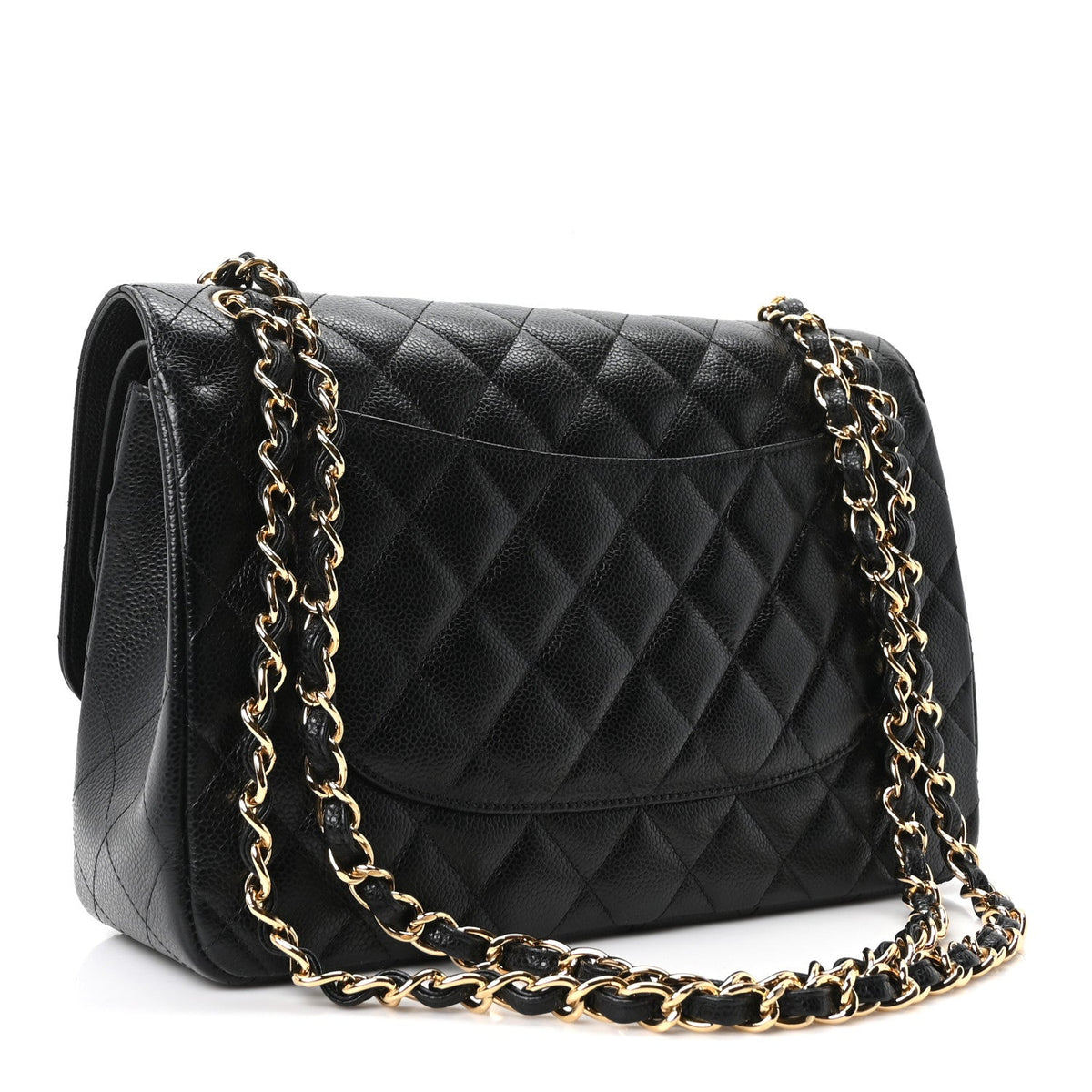 Quilted Caviar Flap Shoulder Bag - Black