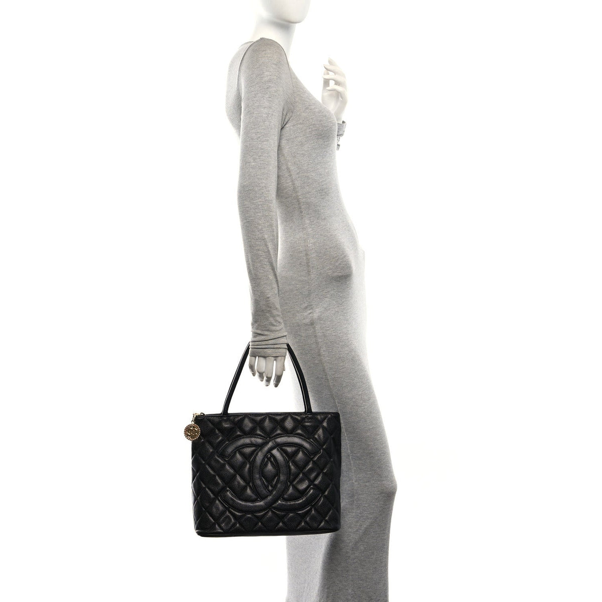 Quilted Caviar Tote Bag - Black