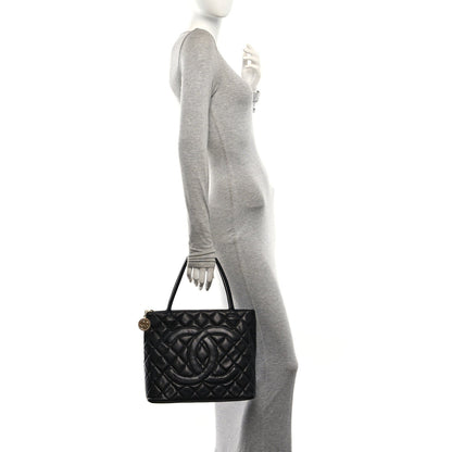 Quilted Caviar Tote Bag - Black