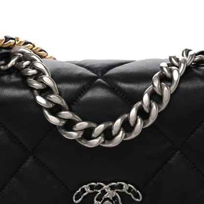 Medium Quilted Lambskin Flap Shoulder Bag - Black
