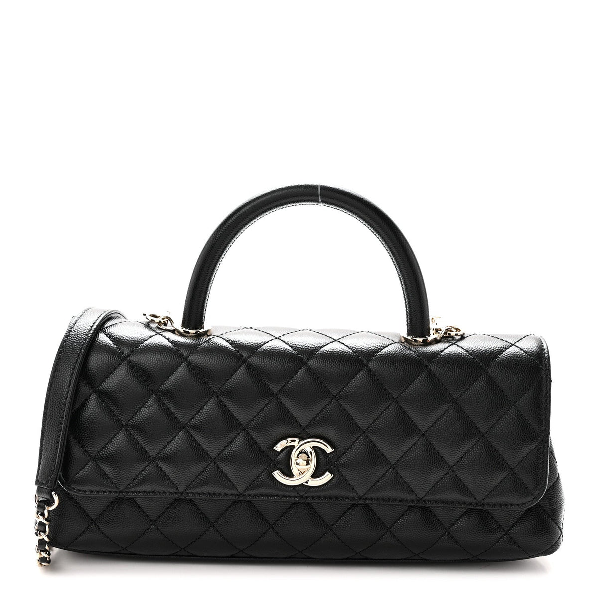Maxi Quilted Caviar Flap Shoulder Bag - Black