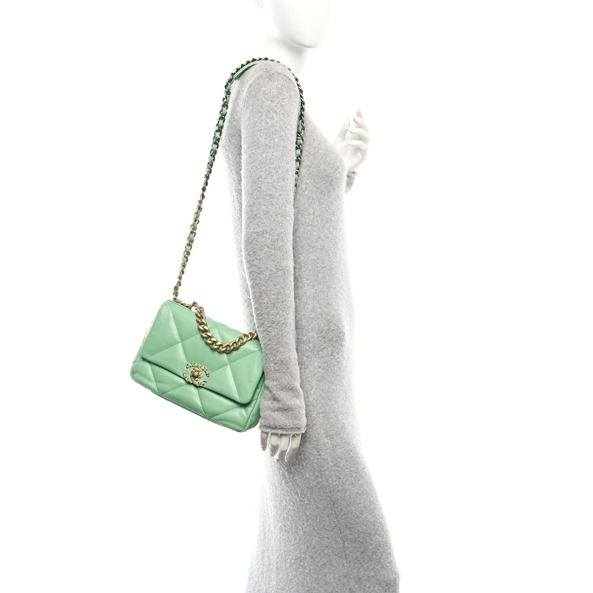 Medium Quilted Goatskin Flap Shoulder Bag - Light Green