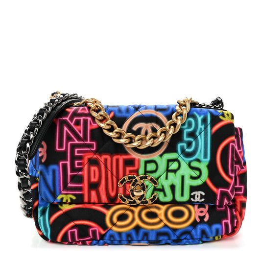Medium Quilted Fabric Flap Shoulder Bag - Black