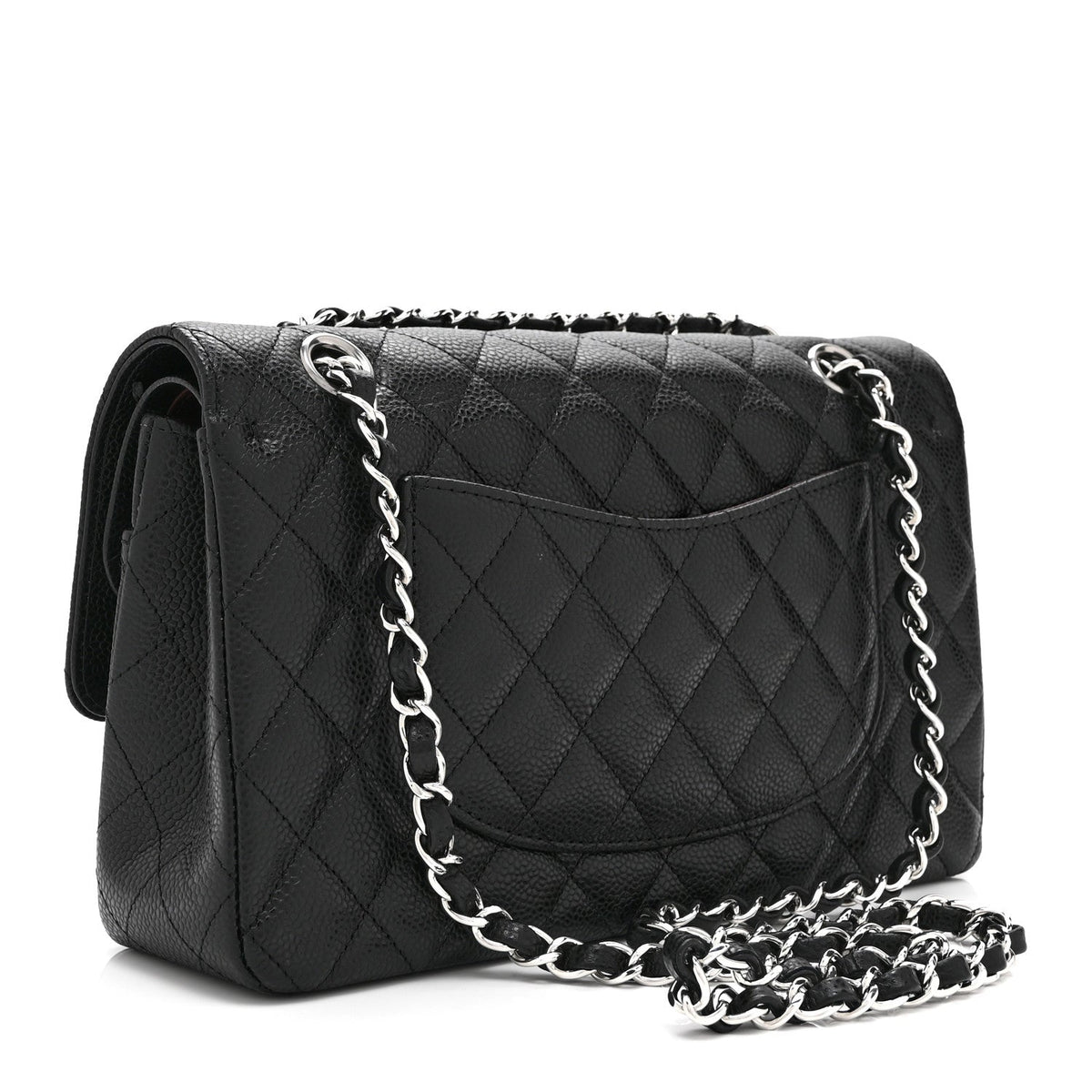 Medium Quilted Caviar Flap Shoulder Bag - Black
