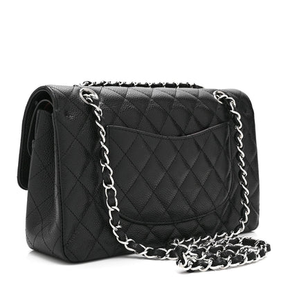 Medium Quilted Caviar Flap Shoulder Bag - Black