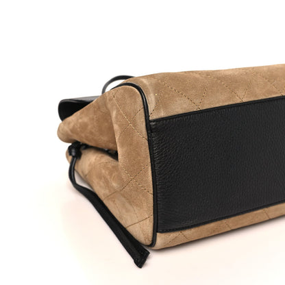 Calfskin Suede Handbag - Beige